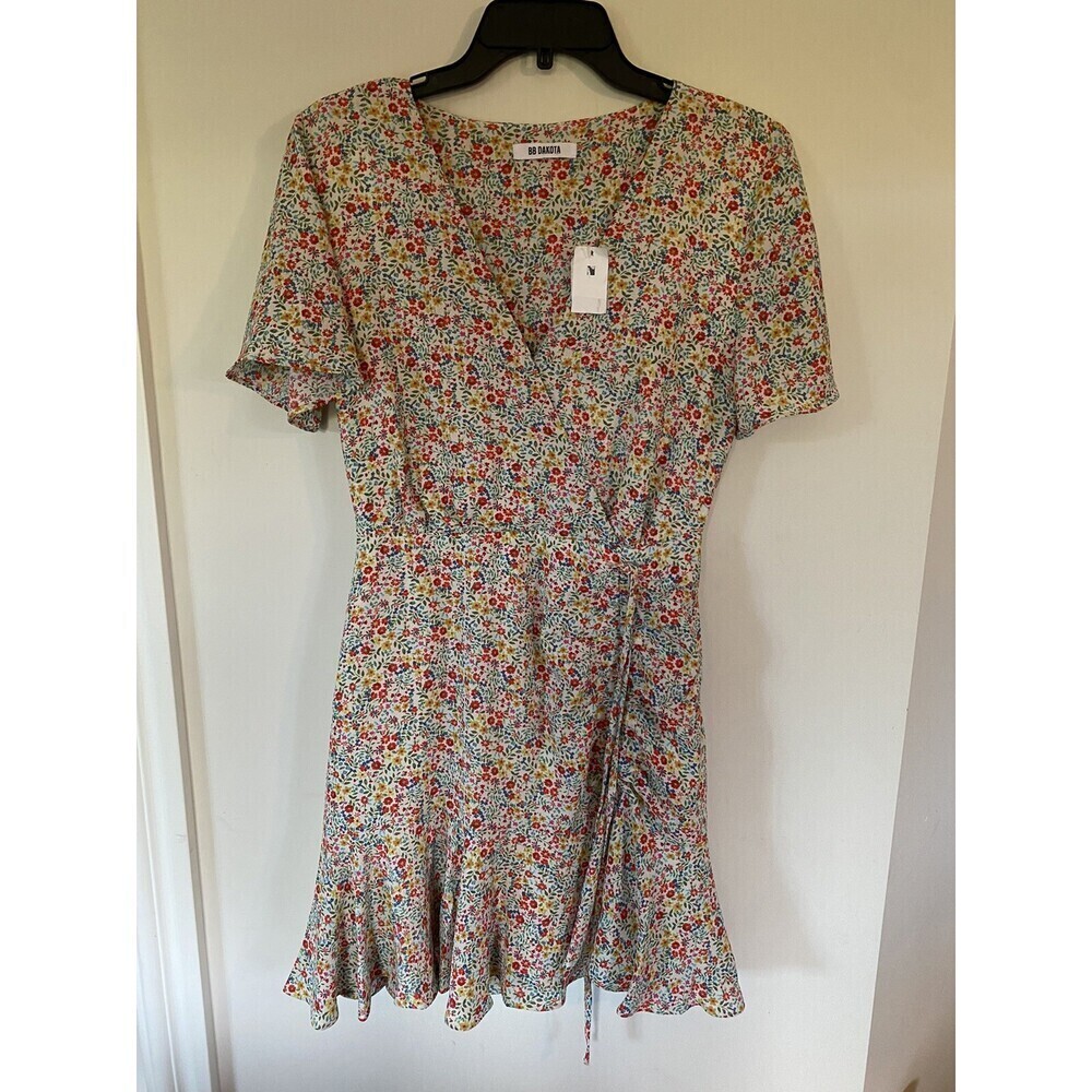 BB Dakota Women's Flower On Floral Dress side ruched Size 6